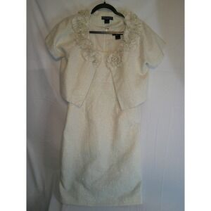 Jessica Howard Evenings Womens Dress & Bolero Shrug Set Size 8 Ivory Gold